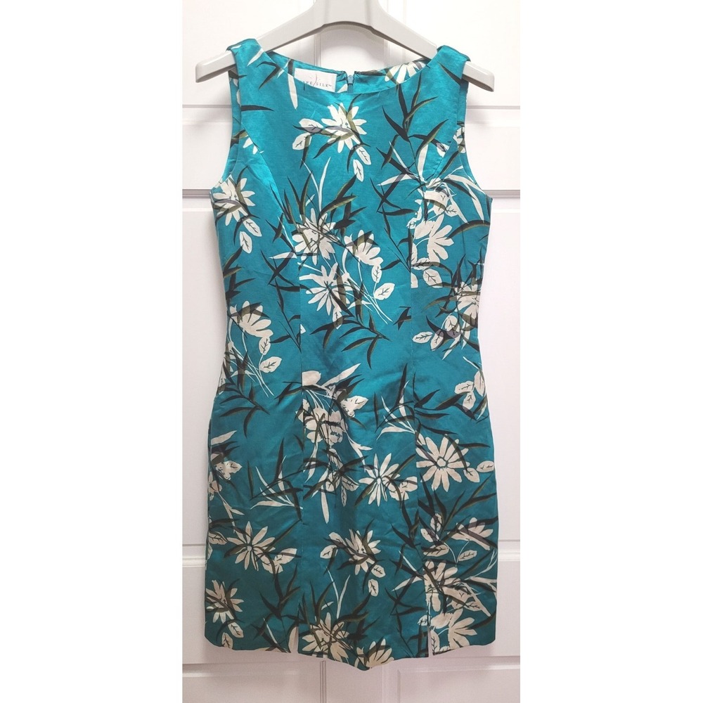 Adrianna Papell Women's Safe Silk & Linen Sleeveless‎ Floral Dress - Teal - Sz 8